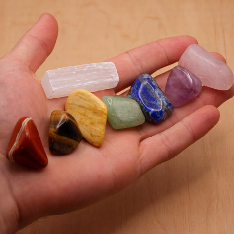 8 Pcs Chakra Set | With Selenite 7 Chakra Tumbled Stones