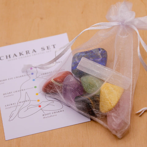 8 Pcs Chakra Set | With Selenite 7 Chakra Tumbled Stones