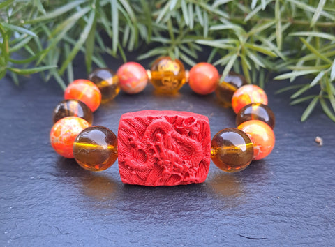 Luck Dragon Cinnabar, Orange Jasper, Citrine Bracelet