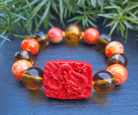 Luck Dragon Cinnabar, Orange Jasper, Citrine Bracelet