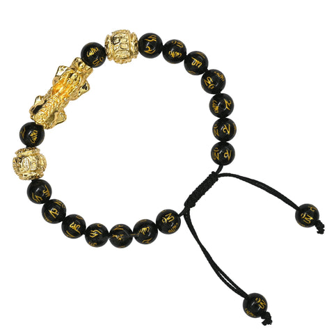 Feng Shui Pixiu Bead Bracelets for Women, 8mm Black Obsidian Wealth Bracelet