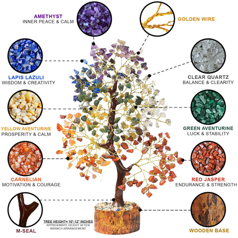 Bonsái de energía positiva de la vida del árbol de cristal de los 7 chakras