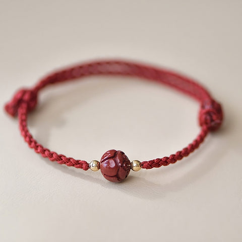 Jade con pulsera roja cinabrio, pulsera de buena fortuna, bendición de buena suerte