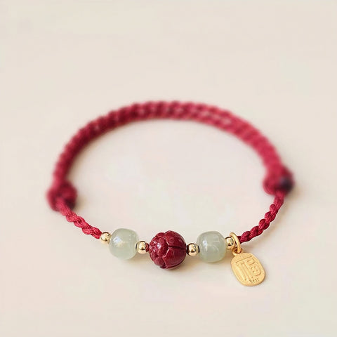 Jade con pulsera roja cinabrio, pulsera de buena fortuna, bendición de buena suerte