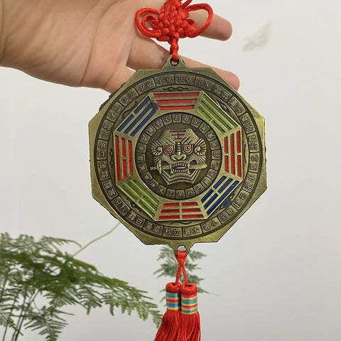 Tibet Temple Brass zodiac Bagua Fengshui Symbol Mirror Exorcism Statue Copper