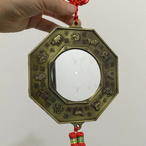 Tibet Temple Brass zodiac Bagua Fengshui Symbol Mirror Exorcism Statue Copper