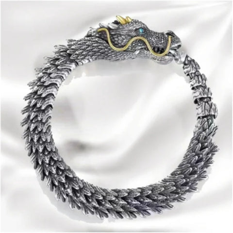 Pulsera de nudo de serpiente hecha a mano, pulsera de dragón, pulseras de dragón de plata de ley