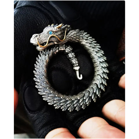 Pulsera de nudo de serpiente hecha a mano, pulsera de dragón, pulseras de dragón de plata de ley