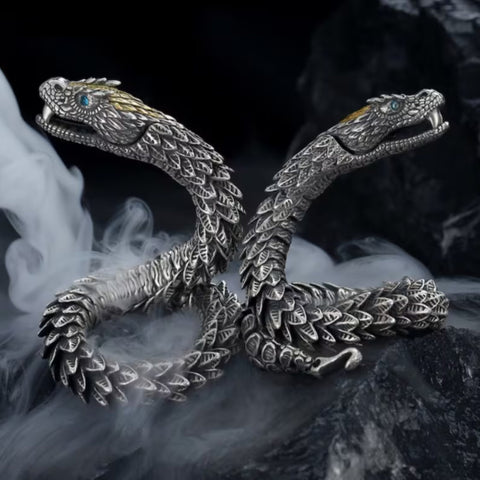 Pulsera de nudo de serpiente hecha a mano, pulsera de dragón, pulseras de dragón de plata de ley