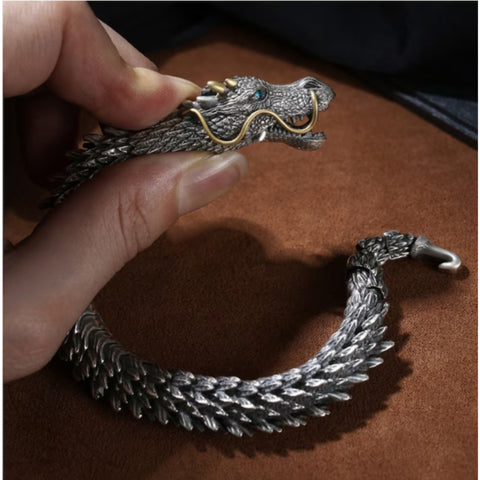 Pulsera de nudo de serpiente hecha a mano, pulsera de dragón, pulseras de dragón de plata de ley