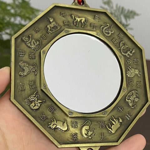 Tibet Temple Brass zodiac Bagua Fengshui Symbol Mirror Exorcism Statue Copper