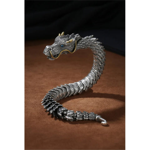 Pulsera de nudo de serpiente hecha a mano, pulsera de dragón, pulseras de dragón de plata de ley