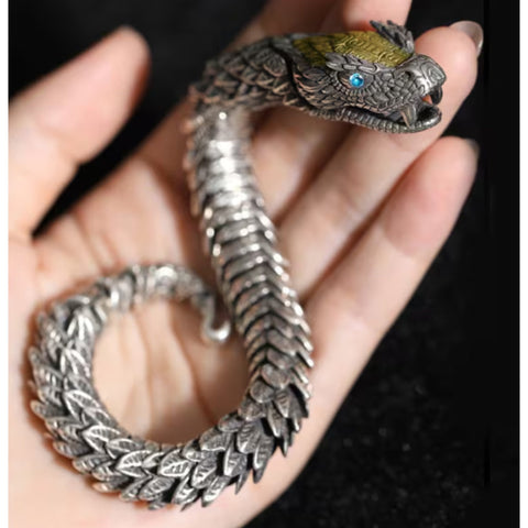 Pulsera de nudo de serpiente hecha a mano, pulsera de dragón, pulseras de dragón de plata de ley