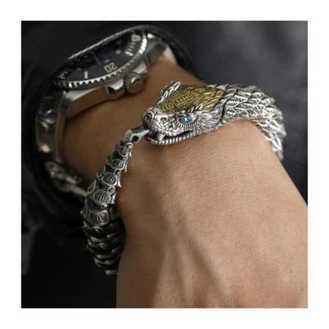 Pulsera de nudo de serpiente hecha a mano, pulsera de dragón, pulseras de dragón de plata de ley