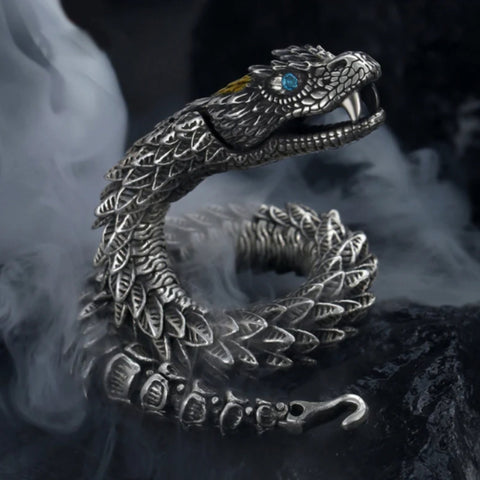 Pulsera de nudo de serpiente hecha a mano, pulsera de dragón, pulseras de dragón de plata de ley