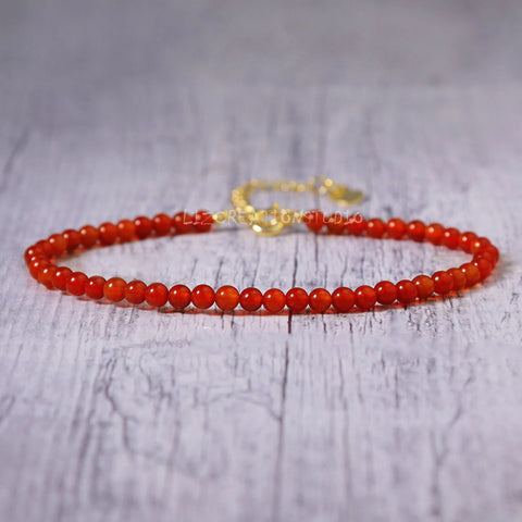 Carnelian Minimalist Bracelet -Stone Dainty Healing Crystal Delicate Spiritual Protection