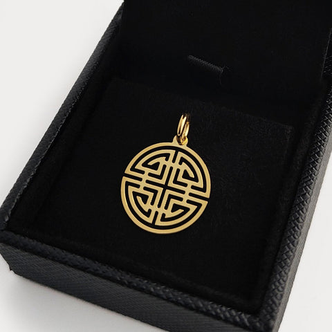 Chinese Lucky Symbol FuLuShou Pendant, Four Blessings Pendant in 14K Gold