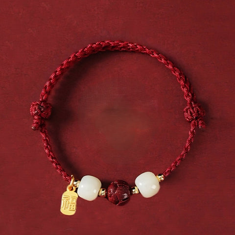 Jade with Cinnabar Red Bracelet, Good Fortune bracelet, Good Luck Blessing