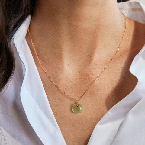 Lucky Guardian Cat Jade Necklace, Adjustable Dainty Minimalist Choker, Cat-themed Lover Gift