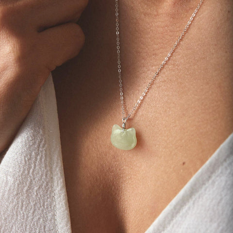 Lucky Guardian Cat Jade Necklace, Adjustable Dainty Minimalist Choker, Cat-themed Lover Gift