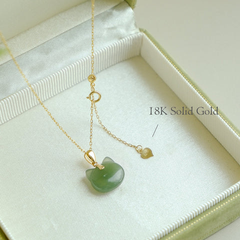 Lucky Guardian Cat Jade Necklace, Adjustable Dainty Minimalist Choker, Cat-themed Lover Gift