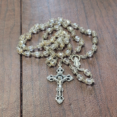 Silver Plated Crucifix， Vintage Italian Crystal Bead Rosar