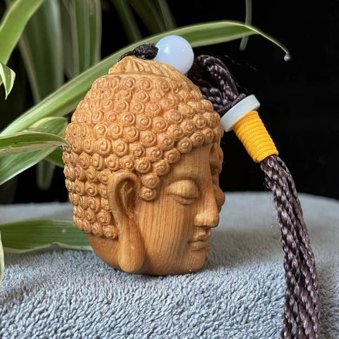 Wood Buddha Hand carved head Tibetan Pendant Tibetan Necklace Meditation Feng Shui talisman