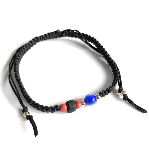 Genuine Jet Stone Azabache and Peony Seed Red String Powerful Bracelet