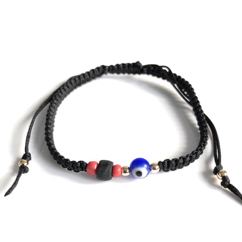 Genuine Jet Stone Azabache and Peony Seed Red String Powerful Bracelet