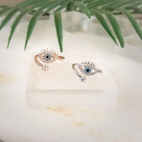 Resizeable Evil Eye Protection Rosegold Ring