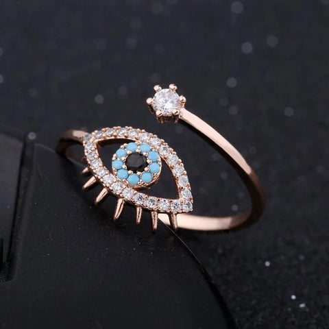 Anillo de oro rosa con protección contra el mal de ojo de tamaño variable