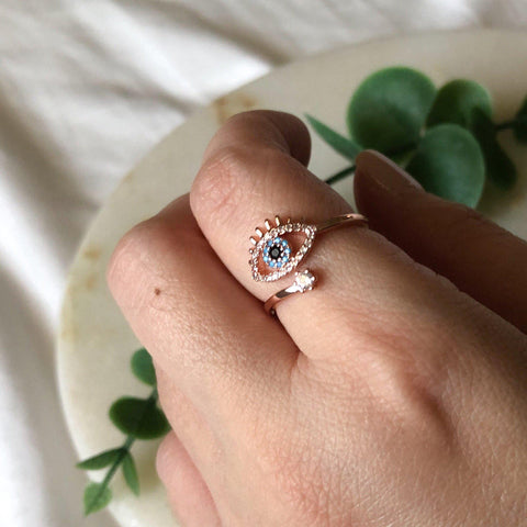 Resizeable Evil Eye Protection Rosegold Ring