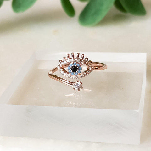 Resizeable Evil Eye Protection Rosegold Ring