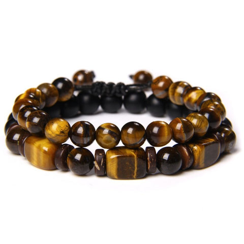 2 Pieces Unisex Brown Tiger's Eye Beaded Bracelets NEW