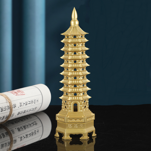 Brass Wen Chang Tower: Feng Shui Ornament for Office and Academic Success