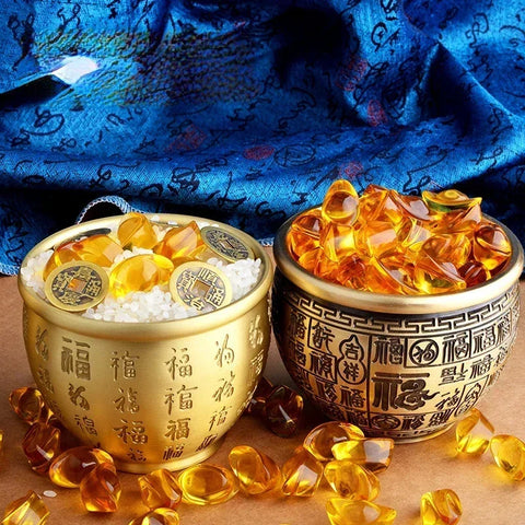 Feng Shui Treasure Bowl IVA Latón Cobre Ofrenda Cuenco Pequeño para Servir Postre Cuencos Estatuilla de Riqueza Atrae Riqueza y Buena Suerte 