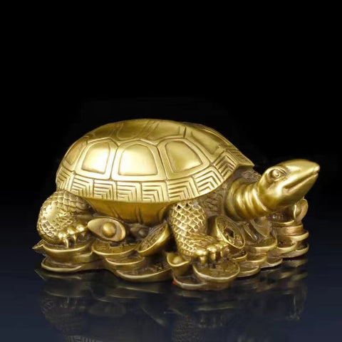 Pure Copper Wealth-Attracting Money Turtle: Feng Shui Ornament for Home and Office Prosperity