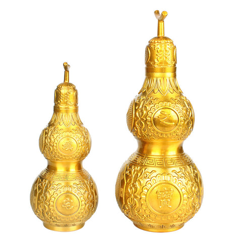 Brass Feng Shui Gourd Ornament: Hollow with Lid, Home Decor Craft, Attracts Peace and Wealth