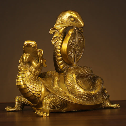 Brass Dragon Turtle Xuanwu Statue: Home Guardian, Wealth and Prosperity Feng Shui Ornament