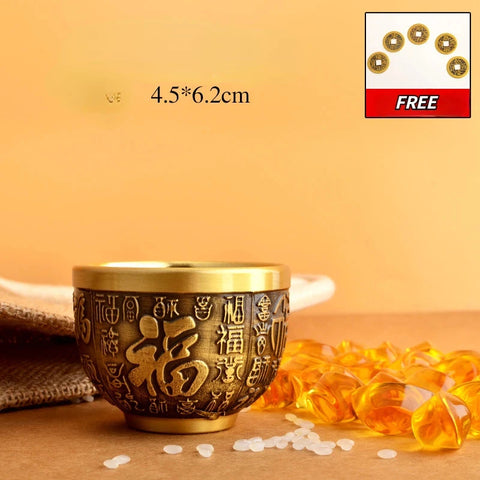 Feng Shui Treasure Bowl Vat Brass Copper Offering Bowl Small Serving Dessert Bowls Wealth Figurine Attract Wealth and Good Luck