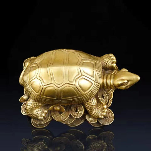 Pure Copper Wealth-Attracting Money Turtle: Feng Shui Ornament for Home and Office Prosperity