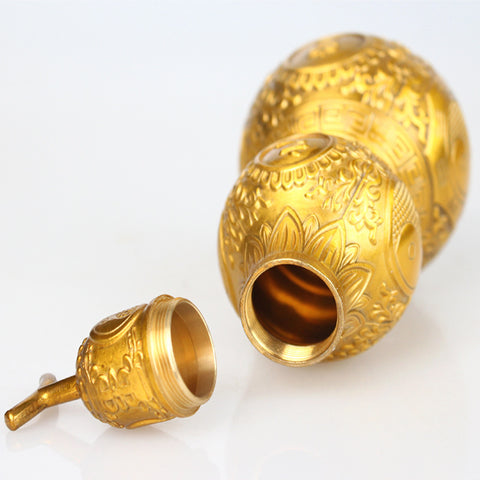 Brass Feng Shui Gourd Ornament: Hollow with Lid, Home Decor Craft, Attracts Peace and Wealth