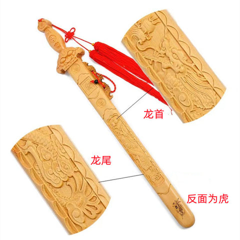 Peach Wood Sword Feng Shui Ornament: Home Auspicious Hanging Decor with Dragon and Tiger Design, Enhances Positive Energy and Harmony