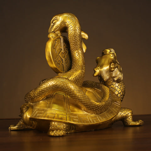 Brass Dragon Turtle Xuanwu Statue: Home Guardian, Wealth and Prosperity Feng Shui Ornament