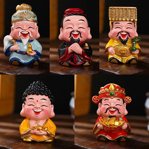 Resin God of Wealth Mascot Ornaments Home/Room/Car Decoration Feng Shui Fortune God Statue Office Accessories Crafts