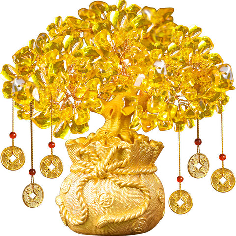 Citrine Wealth Tree: Home Feng Shui Money Tree, Prosperity Decor Ornament