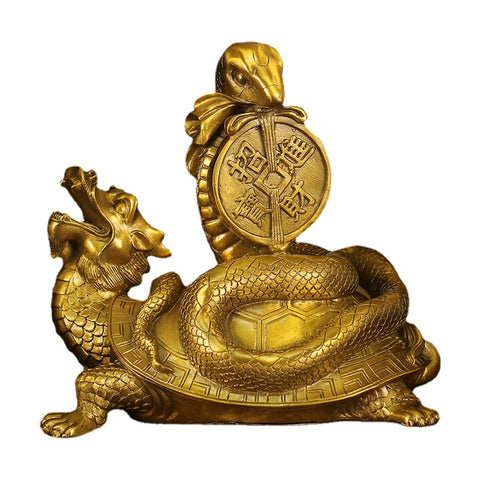 Brass Dragon Turtle Xuanwu Statue: Home Guardian, Wealth and Prosperity Feng Shui Ornament