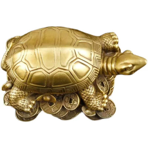 Pure Copper Wealth-Attracting Money Turtle: Feng Shui Ornament for Home and Office Prosperity