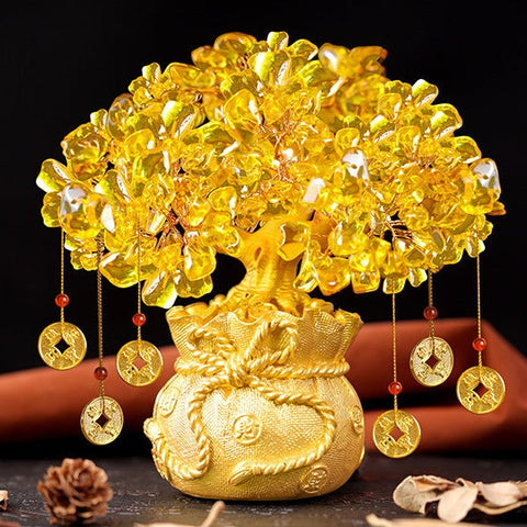 Citrine Wealth Tree: Home Feng Shui Money Tree, Prosperity Decor Ornament