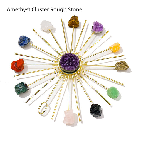 Natural Crystal Raw Stone Amethyst Cluster Sunflower Wall Decoration